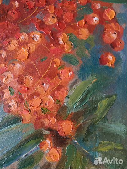 Картина маслом, рябина, 28х28