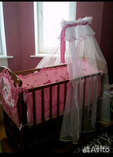 Кроватка - маятник бортики матрас балдахин