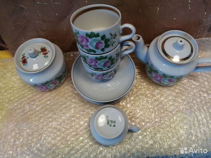 Чайный набор Шиповник, Вербилки, 4 перс, 80годы,бу