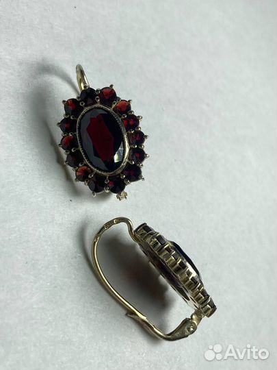 Винтажные серьги.Богемские гранаты. Серебро. Заяц