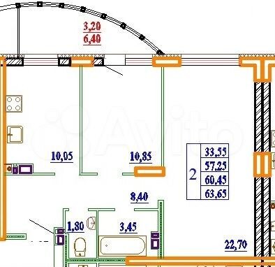 2-к. квартира, 63,6 м², 10/14 эт.