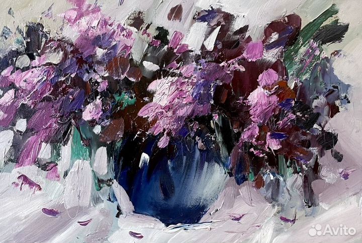 Букет из сирени картина маслом цветы 20*30см