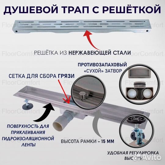 Душевой трап (лоток) из нержавеющей стали 800 мм