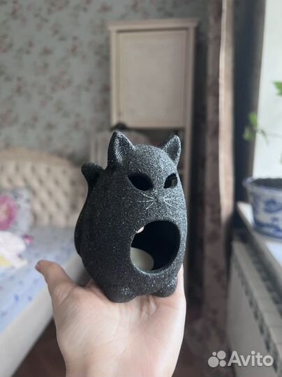 Подсвечник Кошка с блёстками Красный Куб