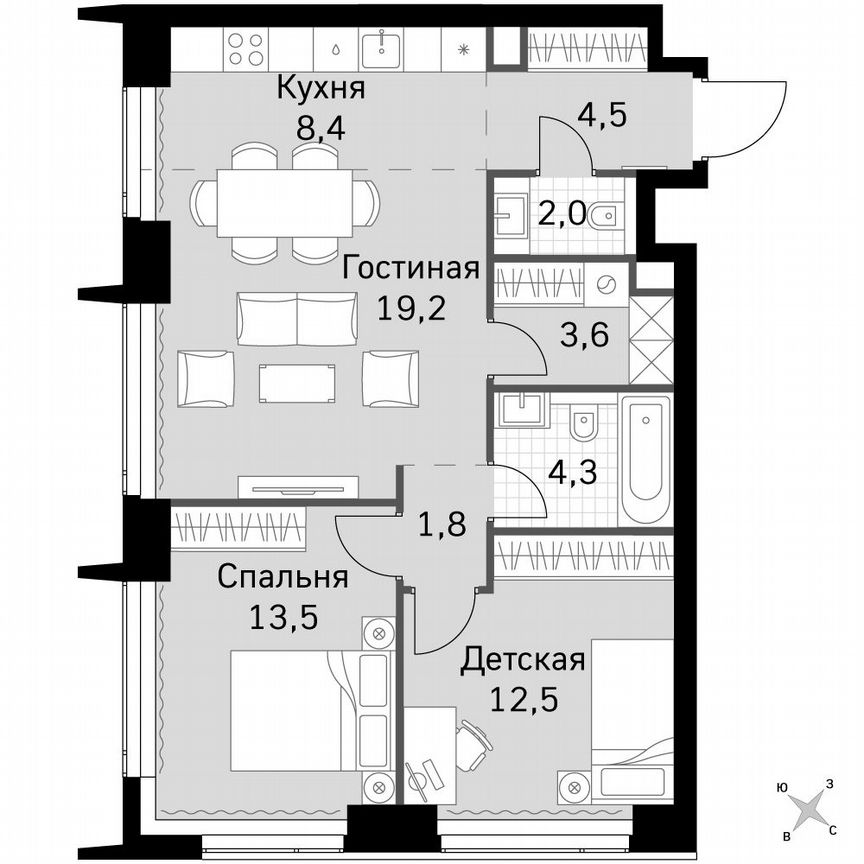 2-к. квартира, 69,8 м², 28/60 эт.