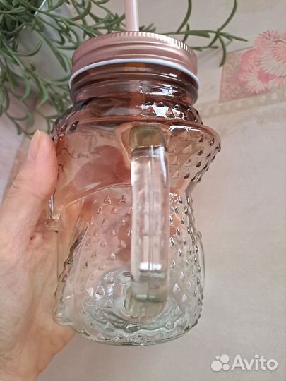 Кружка стеклянная modi с трубочкой и крышкой новая