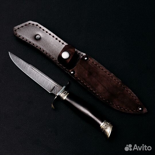 Нож Финка Морская - дамасская сталь, граб