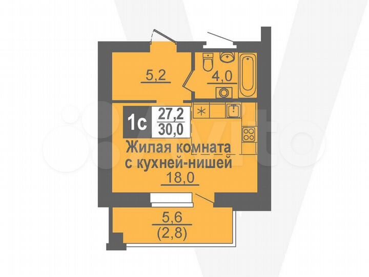 Квартира-студия, 30 м², 2/14 эт.