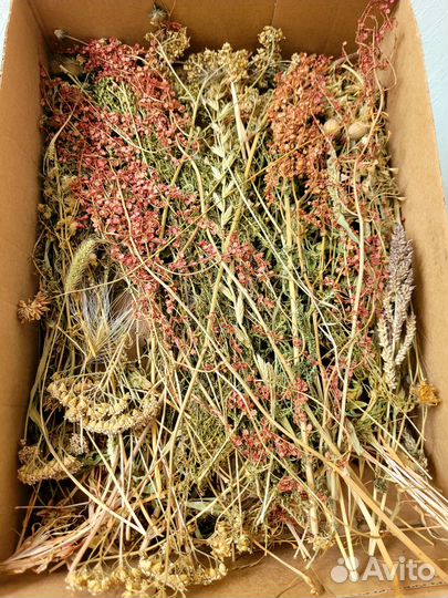 Сухоцветы, шишки, листья, подсвечник