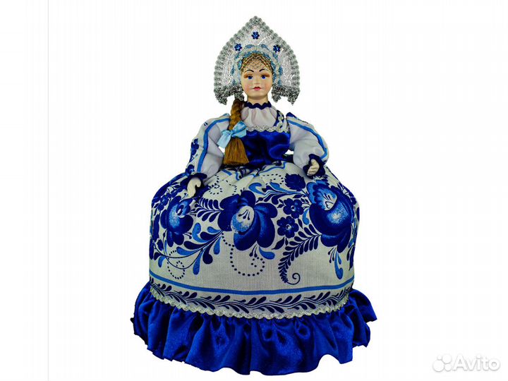 Русская кукла Гжель грелка на чайник хендмейд