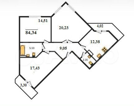3-к. квартира, 84,3 м², 6/12 эт.