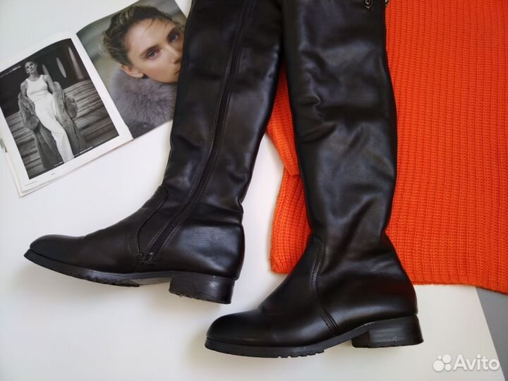 Сапоги 37 на низком каблуке эко кожа зимние