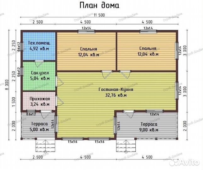 Каркасный садовый дом 11,5х8м с террасой