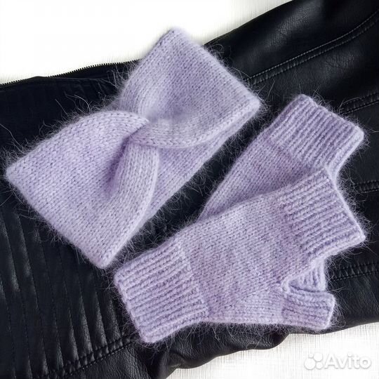 Комплект из ангоры «пух норки» (повязка, митенки)