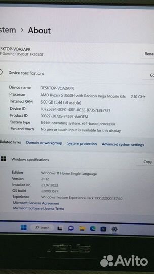 Ноутбук Asus TuF Gaming FX505DT desktop-VOA2APR