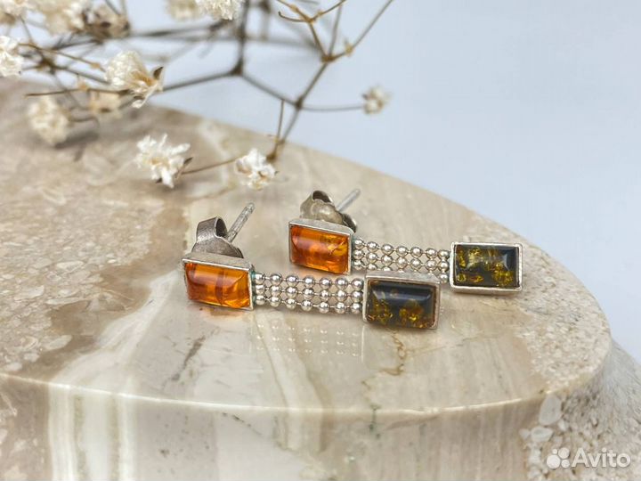 Серьги винтажные с янтарем