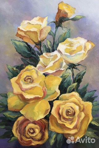 Картина маслом Цветы Розы Картина Тюльпаны