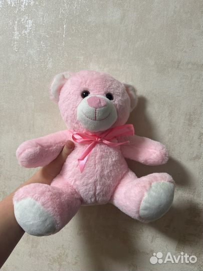 Плюшевый медведь розовый с бантиком