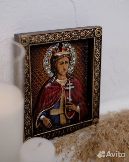 Икона Святой Великомученицы Екатерины 15х12 см