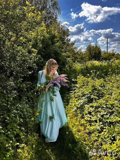 Платье нарядное длинное голубое 50-52-54