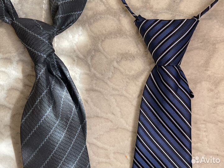 Галстуки для школы синий и серый в полоску
