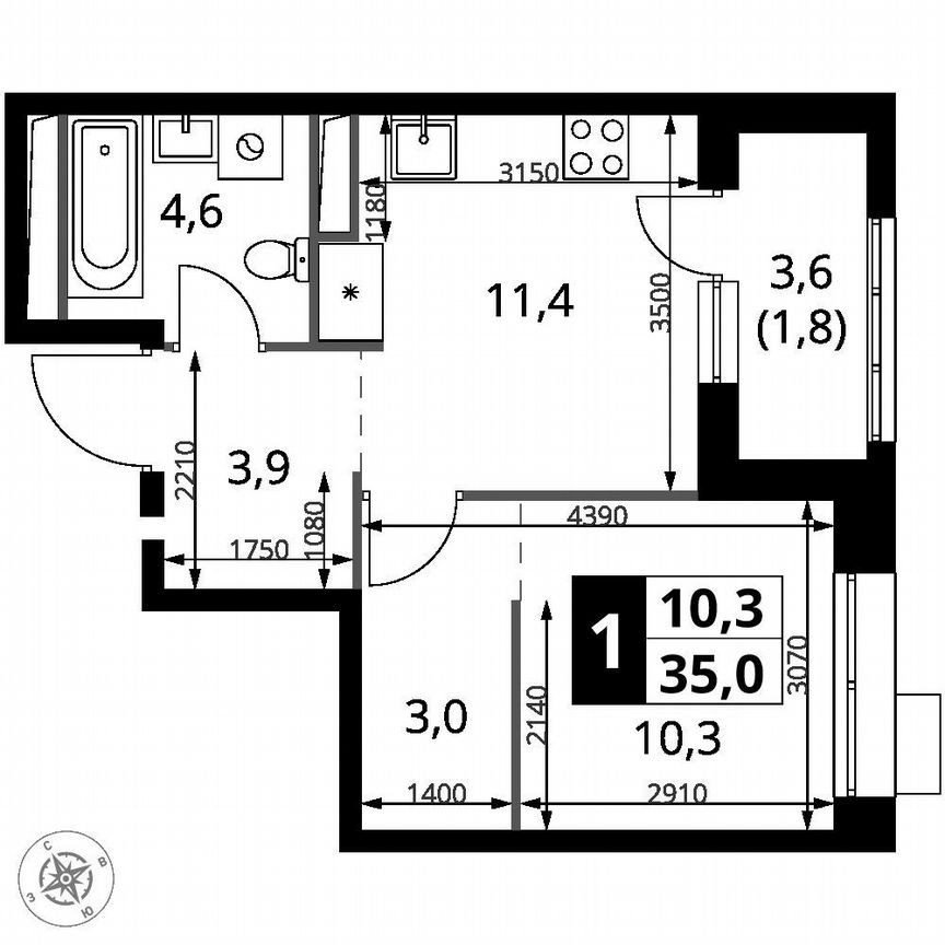 1-к. квартира, 35 м², 19/21 эт.