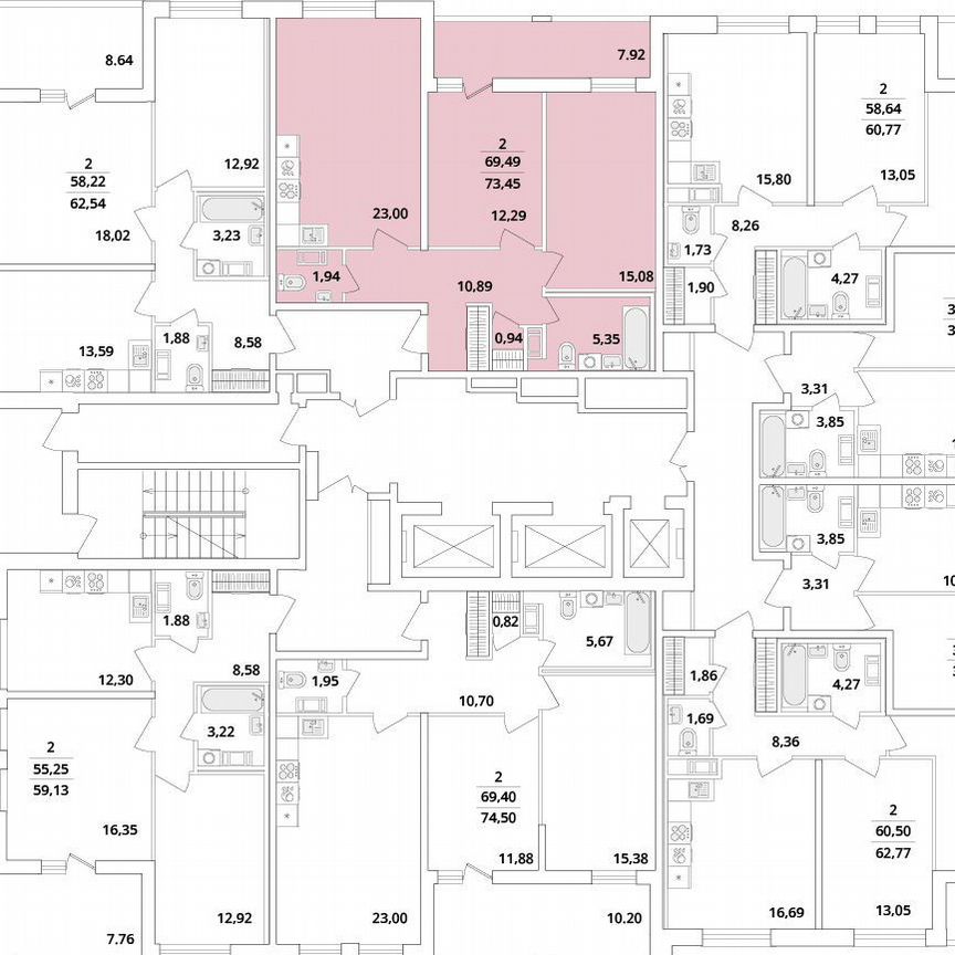 2-к. квартира, 73,5 м², 6/18 эт.