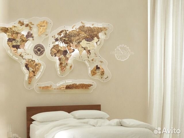 Карта мира на стену с подсветкой и без подсветки