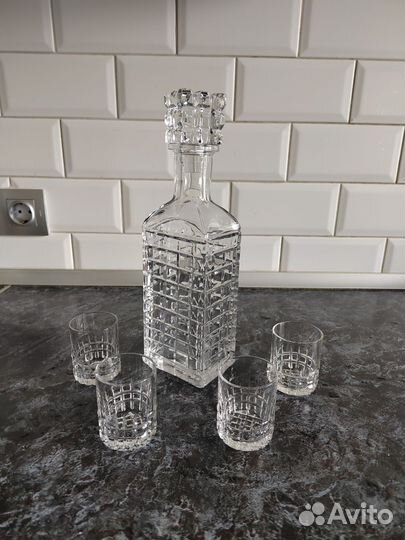 Набор графин/штоф хрустальный СССР+4 рюмки/стопки