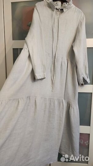 Новое Платье Лен р.50-54 Италия светло Сер