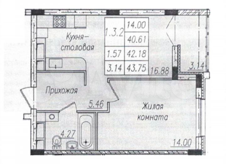 1-к. квартира, 44 м², 16/17 эт.