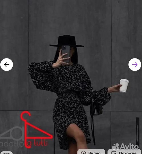 Платье черное в горошек