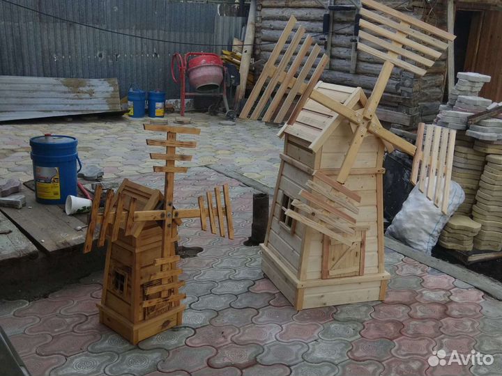 Мельница для сада, огорода декоративная из дерева