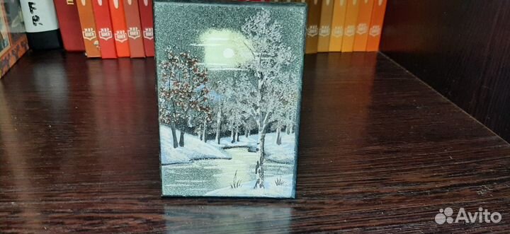 Картина, рамка змеевик, пейзаж зима 2