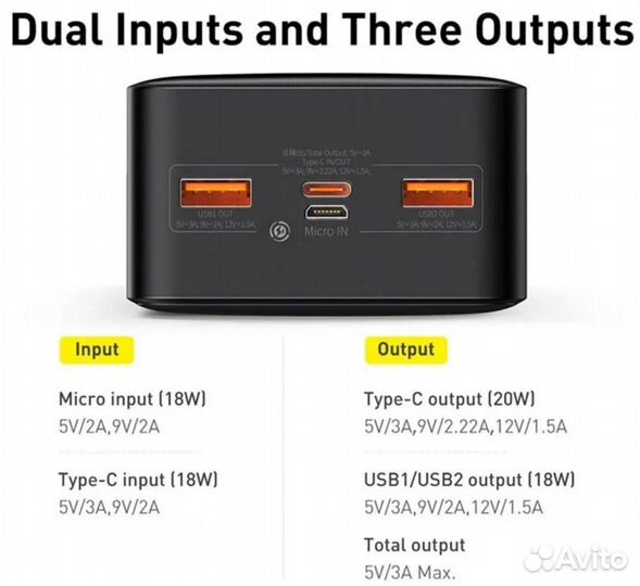 Powerbank baseus 30000mAh 20W внешний аккумулятор