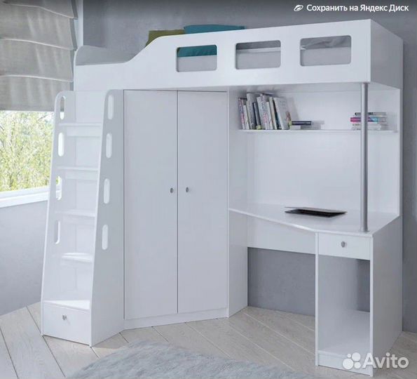 Кровать чердак Дуб Молочный/Белый