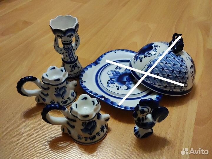 Гжель СССР подсвечники, солонка, под яйцо, петух