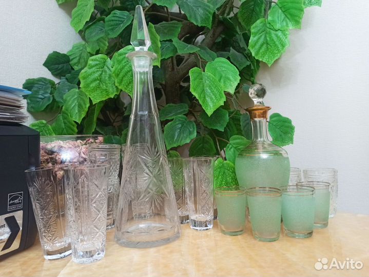 Штоф графин хрусталь цветное стекло стопки СССР