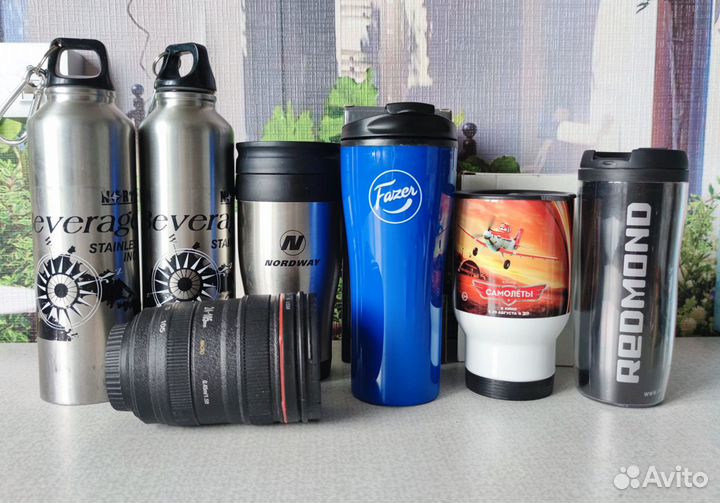 Термокружка и бутылки для воды, новые и б/у