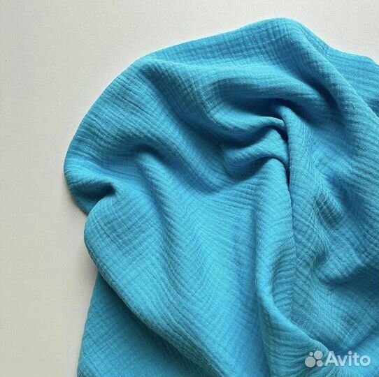 Отрез ткани муслин хлопок голубой