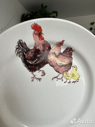 Тарелка СССР петух, курица, цыплята