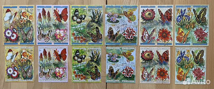 Бурунди марки. Бабочки и цветы 12 бл. 48 шт 73 г