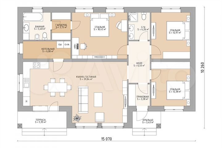 Дом 128,5 м² на участке 7,7 сот.