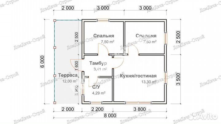 Дачный домик каркасный 6х8м