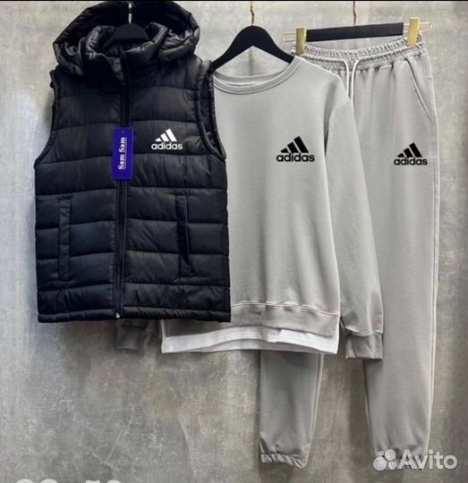 Спортивный тонкий костюм Adidas с жилетом 128-158