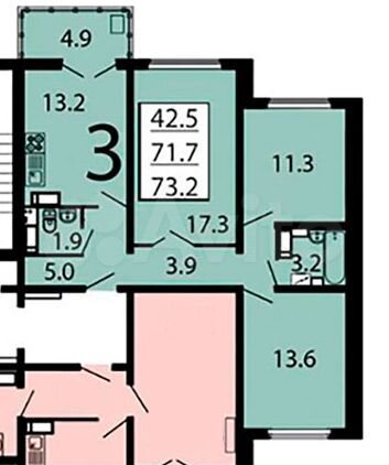 3-к. квартира, 73,5 м², 7/17 эт.