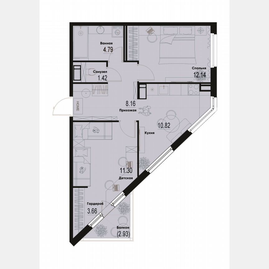 2-к. квартира, 53,2 м², 5/12 эт.