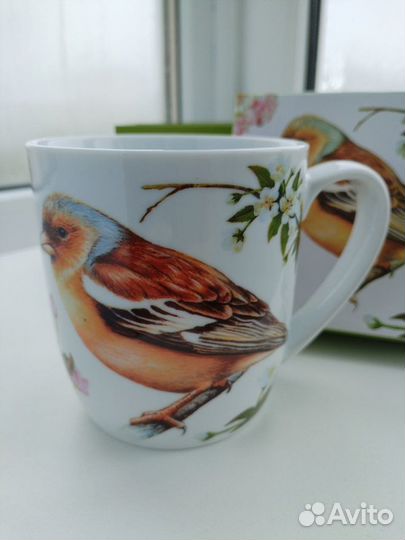 Новая чашка кружка весенняя с птичками фарфор