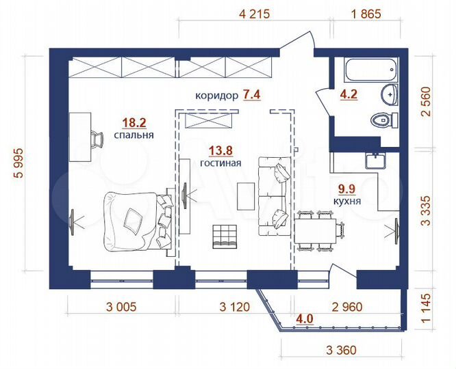 2-к. квартира, 57,5 м², 3/10 эт.