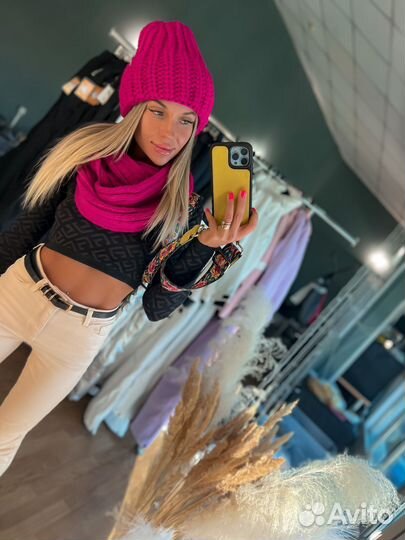 Комплект шапка, шарф, цвет розовый